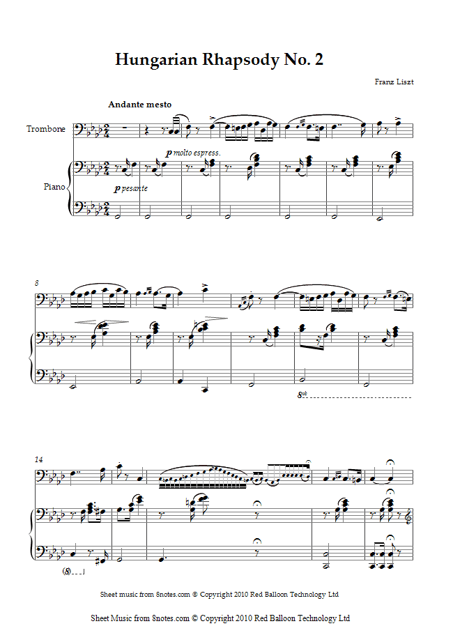 Liszt - Hungarian Rhapsody No. 2 sheet music for Trombone Liszt - Hungarian Rhapsody No. 2 sheet music for Trombone
