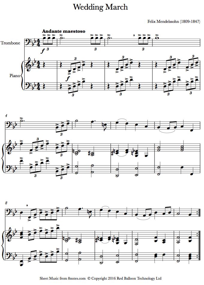 Mendelssohn - Wedding March sheet music for Trombone Mendelssohn - Wedding March sheet music for Trombone