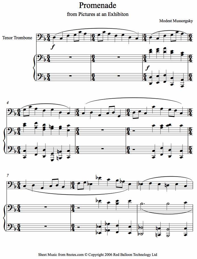 Mussorgsky - Promenade from Pictures at an Exhibition sheet music for Trombone Mussorgsky - Promenade from Pictures at an Exhibition sheet music for Trombone