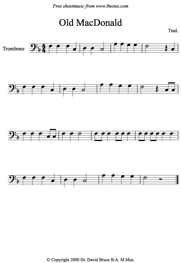 Old MacDonald Had a Farm sheet music for Trombone