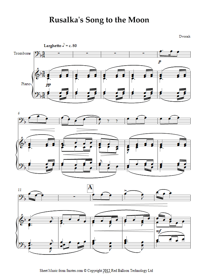Dvořák - Rusalkas Song to the Moon sheet music for Trombone Dvořák - Rusalkas Song to the Moon sheet music for Trombone