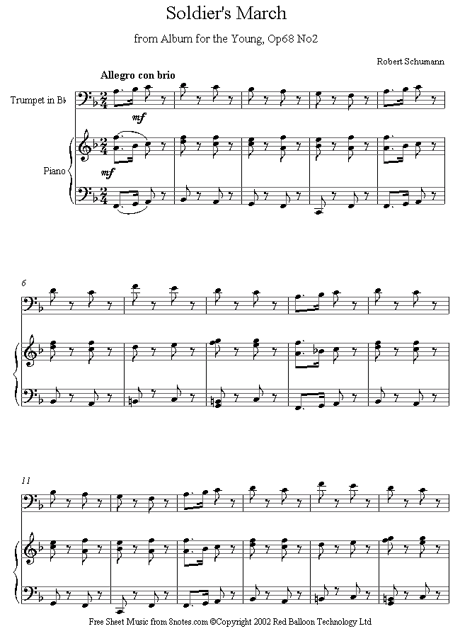 Schumann - Soldiers March from Album for the Young Op68 No.2 sheet music for Trombone Schumann - Soldiers March from Album for the Young Op68 No.2 sheet music for Trombone