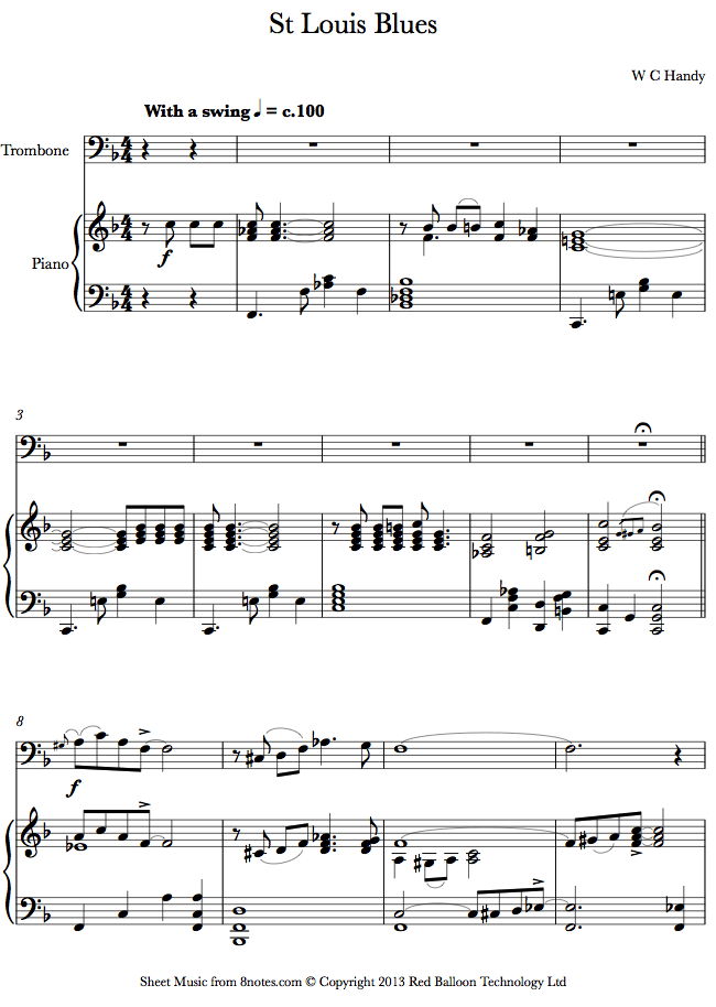 W C Handy - St Louis Blues sheet music for Trombone W C Handy - St Louis Blues sheet music for Trombone