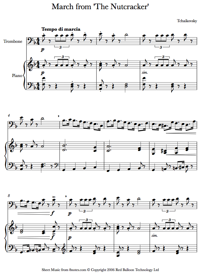 Tchaikovsky - March from The Nutcracker sheet music for Trombone Tchaikovsky - March from The Nutcracker sheet music for Trombone