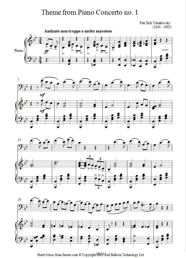 Tchaikovsky - Theme from Piano Concerto No.1 sheet music for Trombone Tchaikovsky - Theme from Piano Concerto No.1 sheet music for Trombone