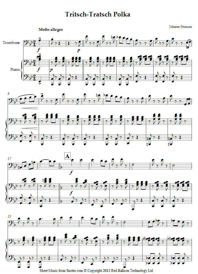 Strauss II - Tritsch-Tratsch Polka sheet music for Trombone Strauss II - Tritsch-Tratsch Polka sheet music for Trombone