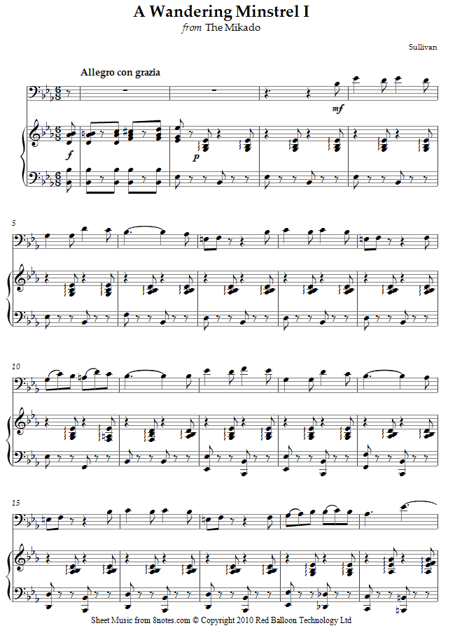 Sullivan - A Wandering Minstrel I from The Mikado sheet music for Trombone Sullivan - A Wandering Minstrel I from The Mikado sheet music for Trombone