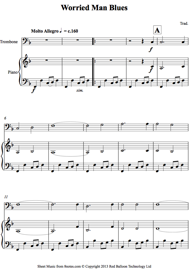 Worried Man Blues sheet music for Trombone Worried Man Blues sheet music for Trombone