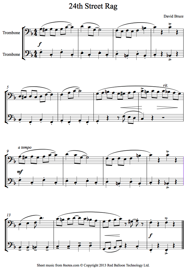 David Bruce - 24th Street Rag sheet music for Trombone Duet David Bruce - 24th Street Rag sheet music for Trombone Duet