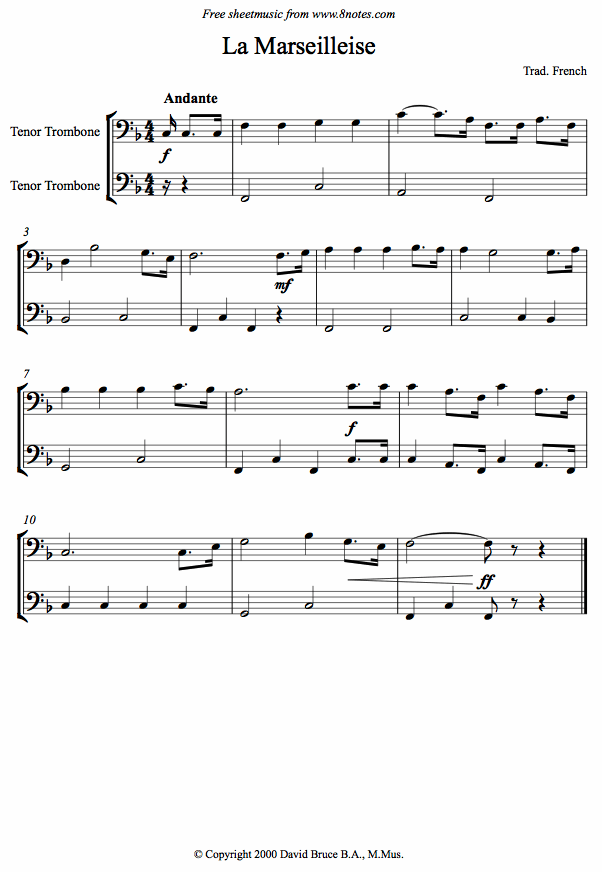 La Marseilleise sheet music for Trombone Duet La Marseilleise sheet music for Trombone Duet