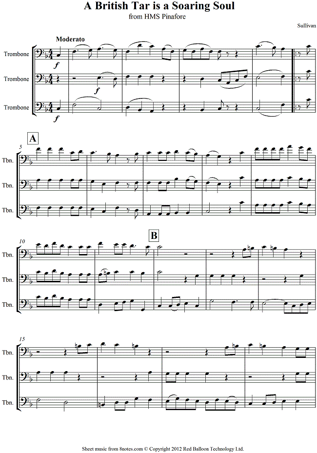 Sullivan - A British Tar is a Soaring Soul sheet music for Trombone Trio Sullivan - A British Tar is a Soaring Soul sheet music for Trombone Trio