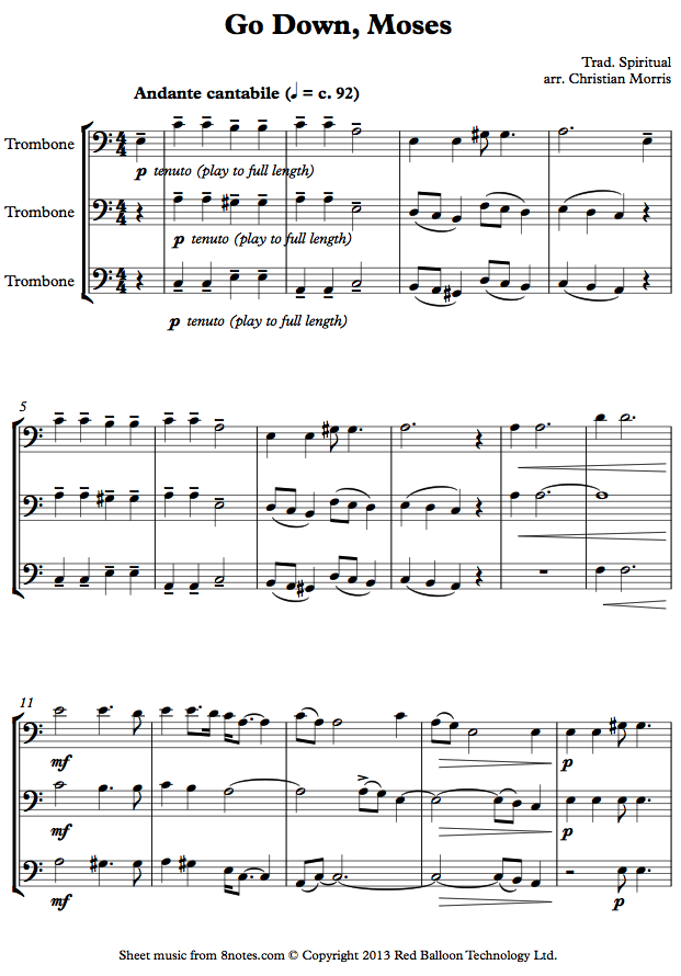 Go Down, Moses sheet music for Trombone Trio Go Down, Moses sheet music for Trombone Trio