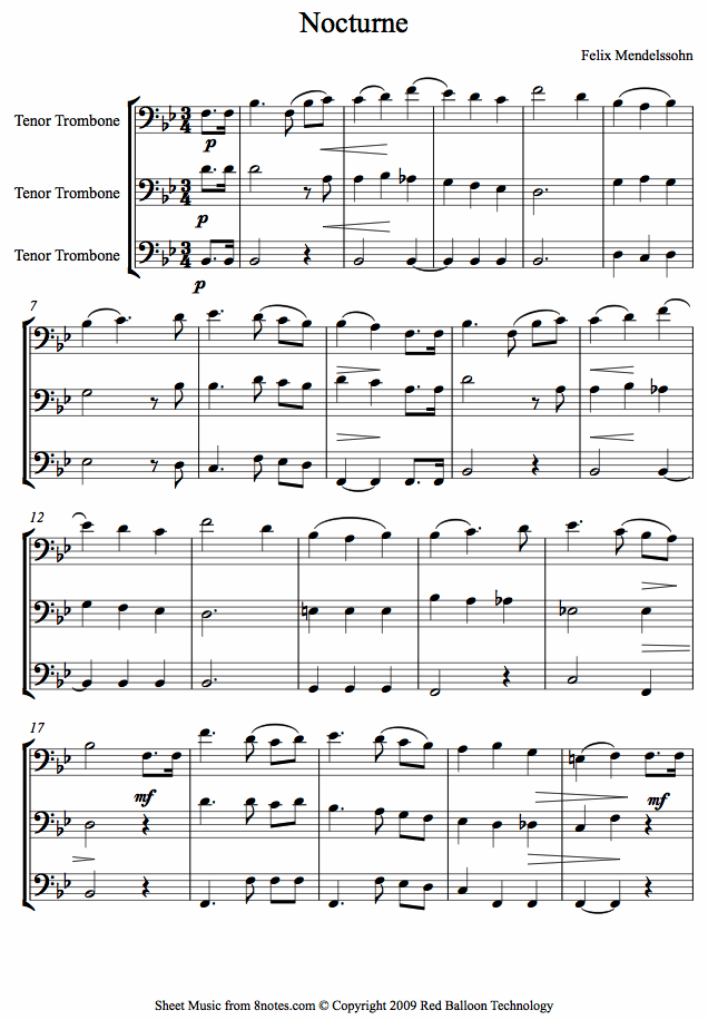 Mendelssohn - Nocturne from Midsummer Nights Dream sheet music for Trombone Trio Mendelssohn - Nocturne from Midsummer Nights Dream sheet music for Trombone Trio
