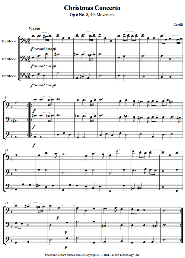 Corelli - Christmas Concerto Op 6 No. 8 4th mvt sheet music for Trombone Trio Corelli - Christmas Concerto Op 6 No. 8 4th mvt sheet music for Trombone Trio