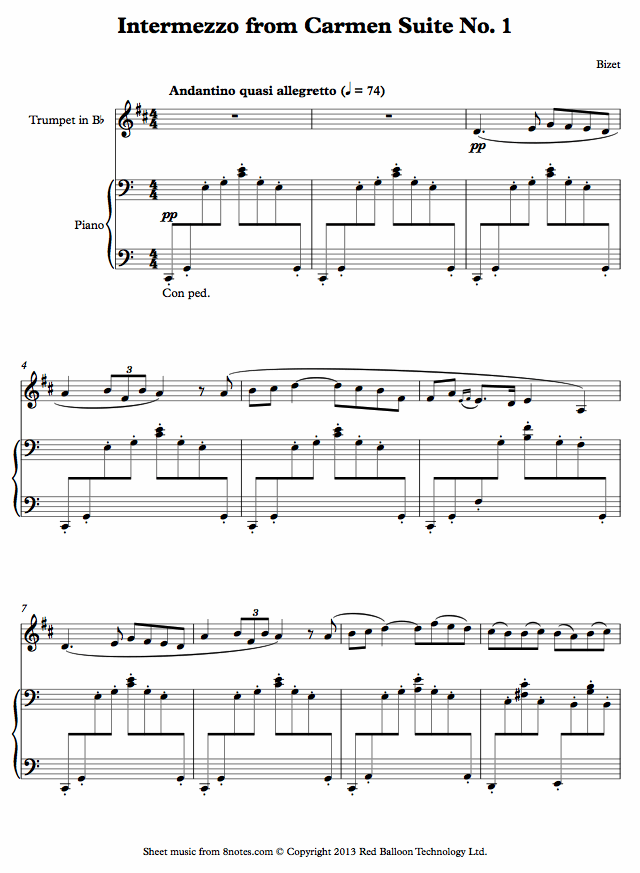 Bizet - Intermezzo from Carmen Suite No. 1 sheet music for Trumpet Bizet - Intermezzo from Carmen Suite No. 1 sheet music for Trumpet