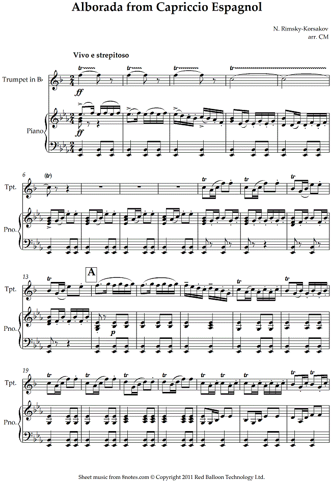 Rimsky-Korsakov - Alborada from Capriccio Espagnol sheet music for Trumpet Rimsky-Korsakov - Alborada from Capriccio Espagnol sheet music for Trumpet