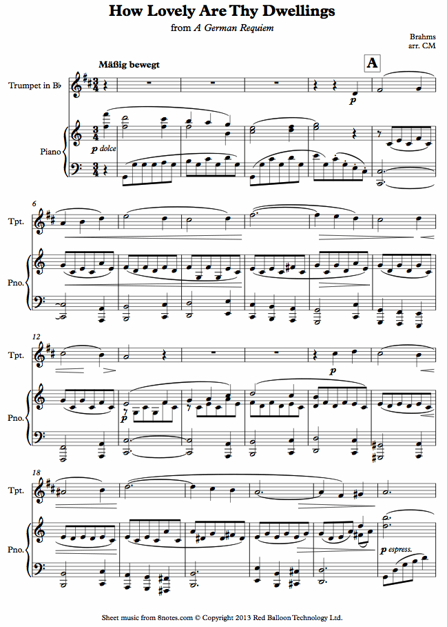 Brahms - How Lovely Are Thy Dwellings from A German Requiem sheet music for Trumpet Brahms - How Lovely Are Thy Dwellings from A German Requiem sheet music for Trumpet