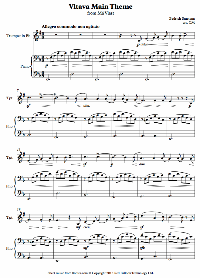 Smetana - Vltava Main Theme from Ma Vlast sheet music for Trumpet Smetana - Vltava Main Theme from Ma Vlast sheet music for Trumpet