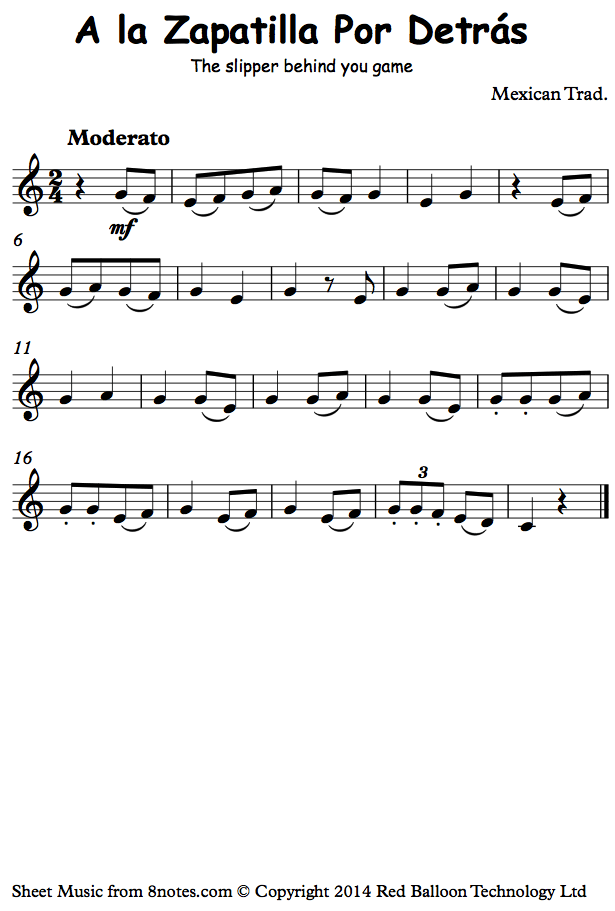 A la Zapatilla Por Detras (traditional Mexican) sheet music for Trumpet