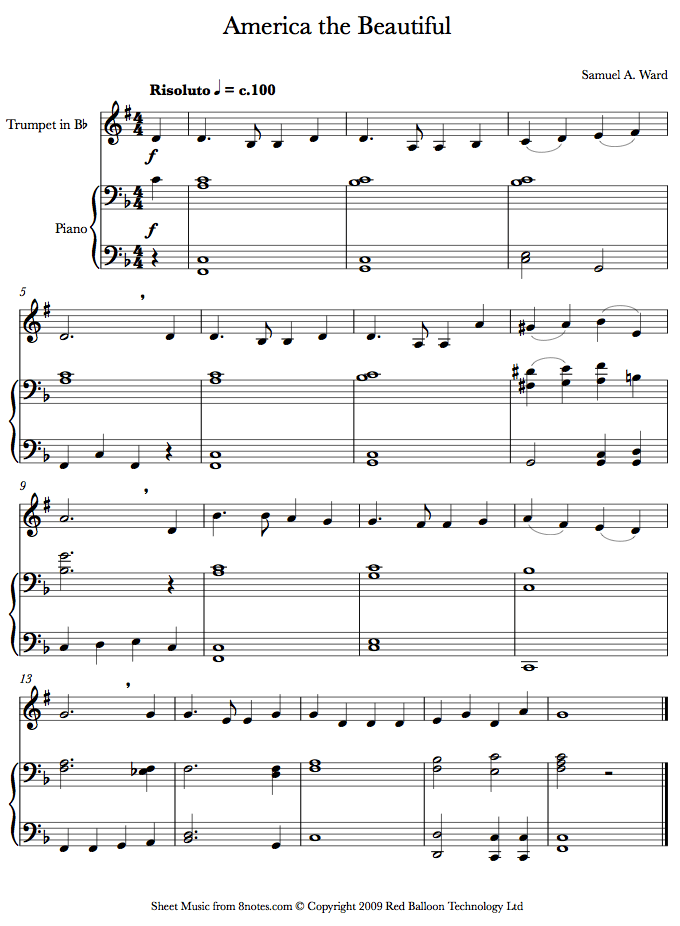 Samuel A. Ward - America the Beautiful sheet music for Trumpet Samuel A. Ward - America the Beautiful sheet music for Trumpet