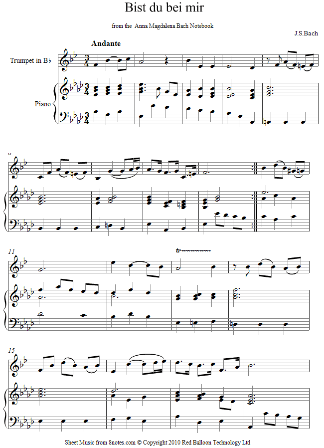 Bach - Bist du Bei Mir sheet music for Trumpet Bach - Bist du Bei Mir sheet music for Trumpet