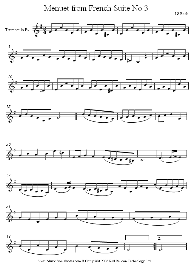 Bach - Menuet from French Suite no.3 sheet music for Trumpet Bach - Menuet from French Suite no.3 sheet music for Trumpet