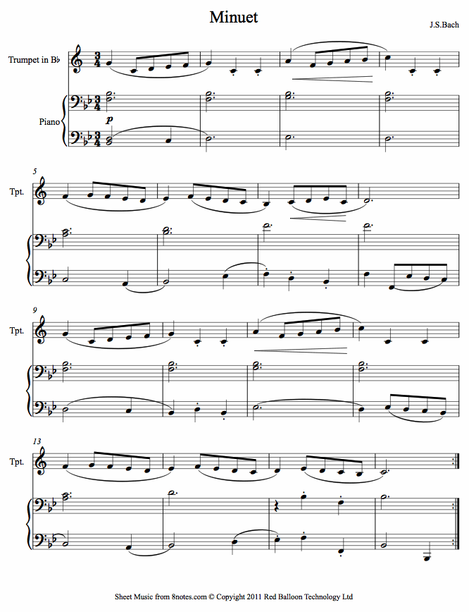Bach - Minuet sheet music for Trumpet Bach - Minuet sheet music for Trumpet