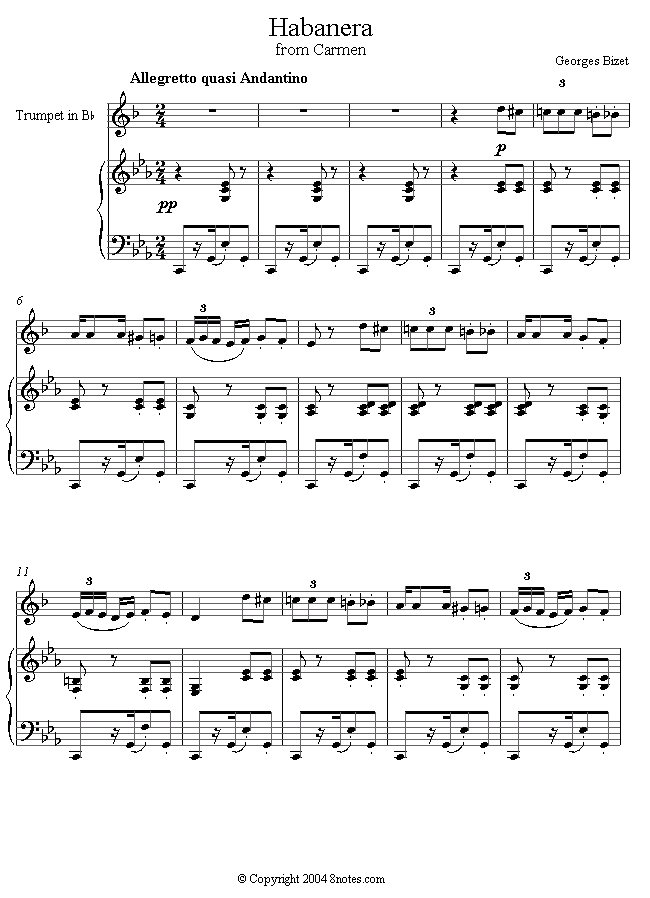 Bizet - Habanera from Carmen sheet music for Trumpet Bizet - Habanera from Carmen sheet music for Trumpet