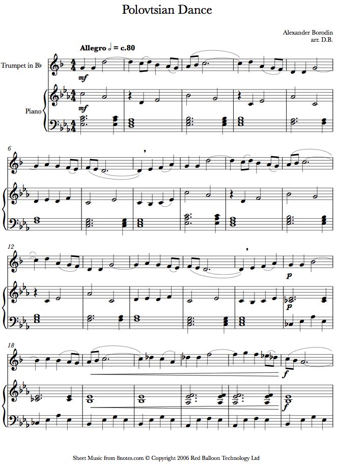 Borodin - Polovtsian Dance sheet music for Trumpet Borodin - Polovtsian Dance sheet music for Trumpet