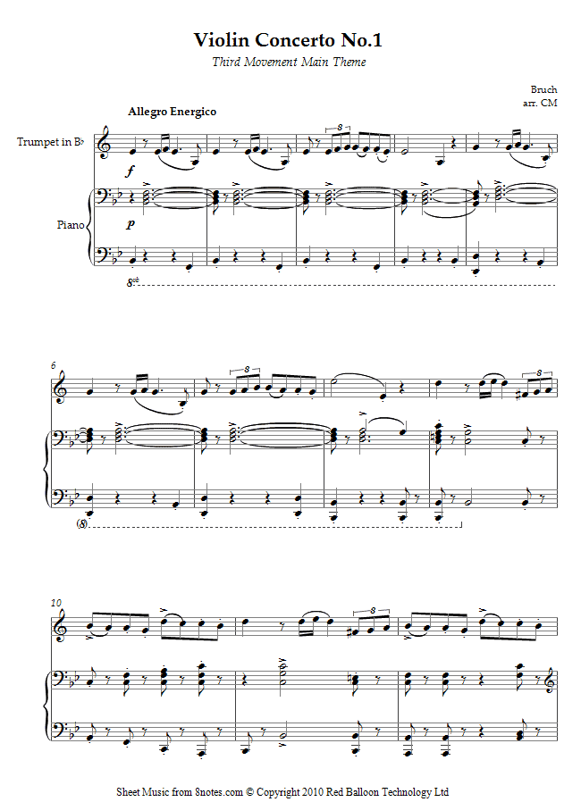 Bruch - Violin Concerto No.1 (3rd mvt main theme) sheet music for Trumpet Bruch - Violin Concerto No.1 (3rd mvt main theme) sheet music for Trumpet