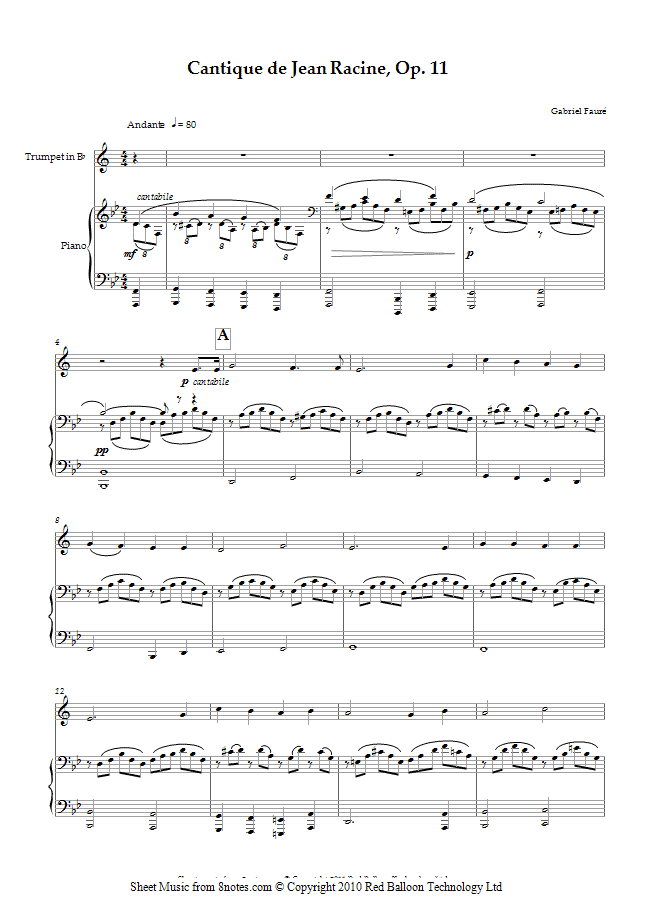 Fauré - Cantique de Jean Racine, Op. 11 sheet music for Trumpet Fauré - Cantique de Jean Racine, Op. 11 sheet music for Trumpet