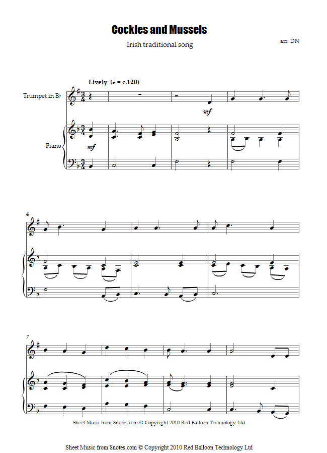 Cockles and Mussels sheet music for Trumpet Cockles and Mussels sheet music for Trumpet