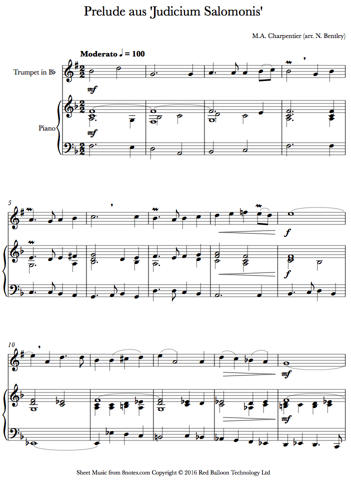 Charpentier - Prelude from Judicium Salomonis sheet music for Trumpet Charpentier - Prelude from Judicium Salomonis sheet music for Trumpet