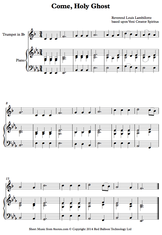 Lambillotte Come, Holy Ghost sheet music for Trumpet