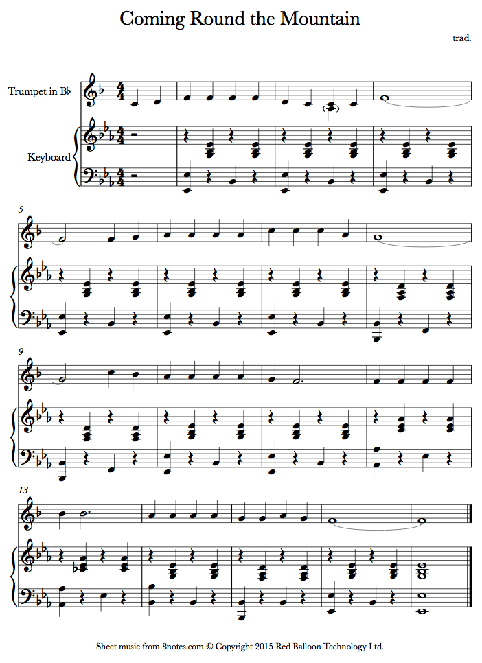 Coming round the mountain sheet music for Trumpet