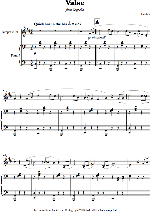 Delibes - Valse from Coppelia sheet music for Trumpet Delibes - Valse from Coppelia sheet music for Trumpet