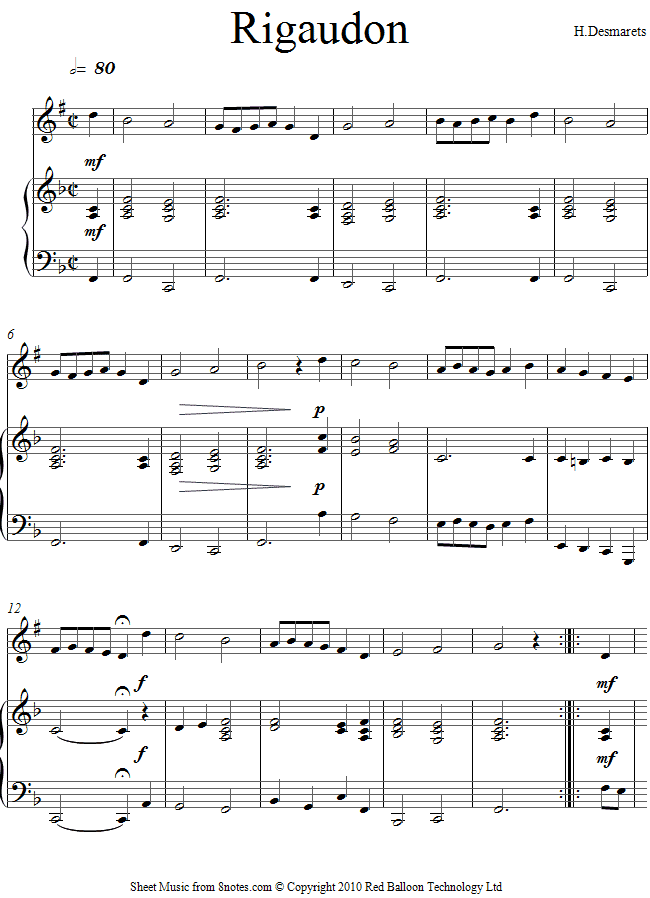 Henri Desmarets - Rigaudon sheet music for Trumpet Henri Desmarets - Rigaudon sheet music for Trumpet