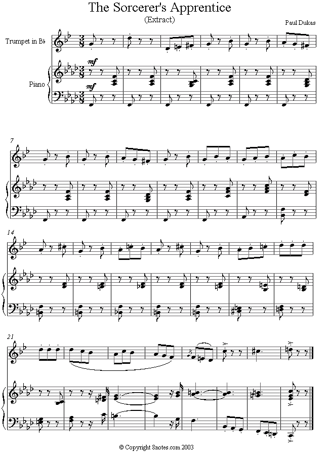 Dukas - The Sorcerers Apprentice sheet music for Trumpet Dukas - The Sorcerers Apprentice sheet music for Trumpet