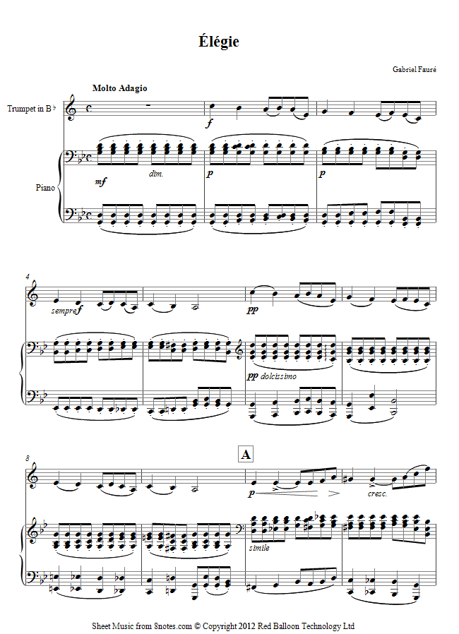Fauré - Elegie sheet music for Trumpet Fauré - Elegie sheet music for Trumpet