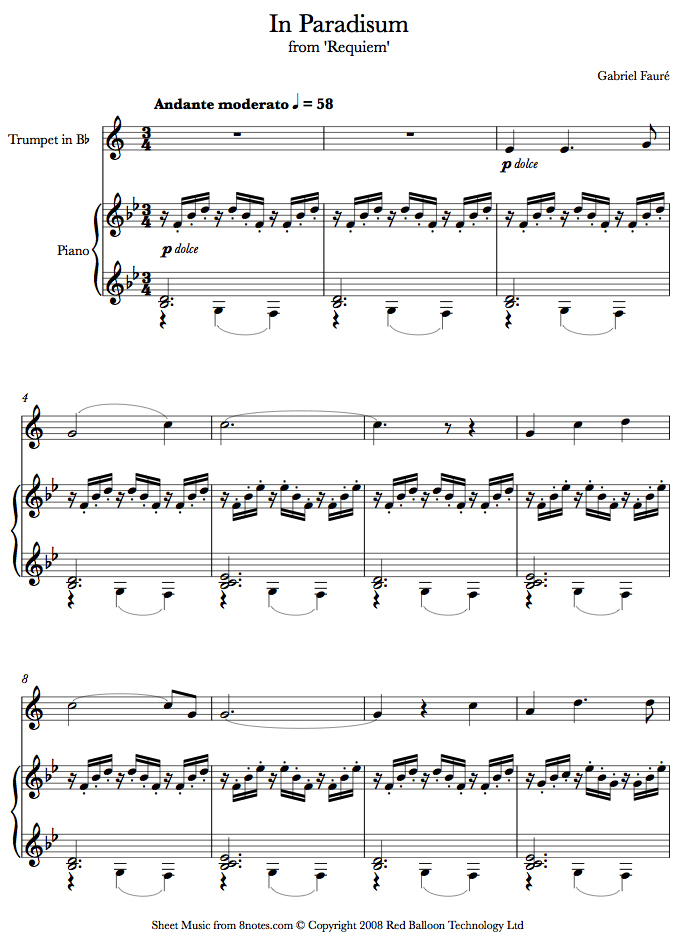 Fauré - In Paradisum from Reqiuem sheet music for Trumpet Fauré - In Paradisum from Reqiuem sheet music for Trumpet
