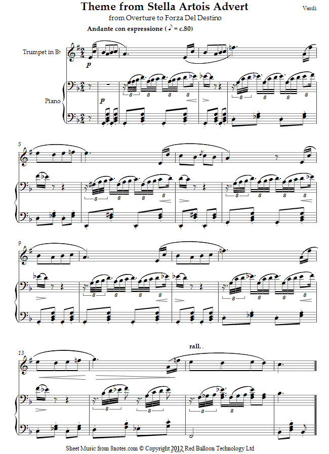 Giuseppe Verdi - Theme from Stella Artois Advert (from Overture to Forza Del Destino) sheet music for Trumpet Giuseppe Verdi - Theme from Stella Artois Advert (from Overture to Forza Del Destino) sheet music for Trumpet