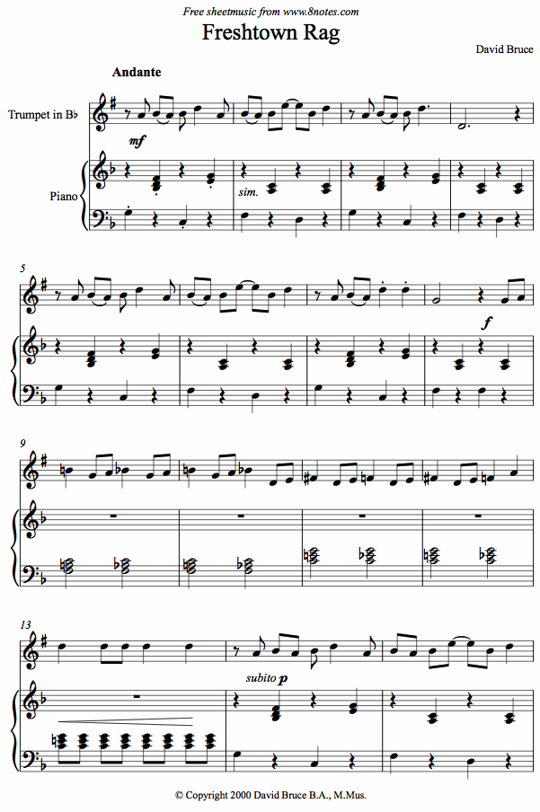David Bruce - Freshtown Rag sheet music for Trumpet David Bruce - Freshtown Rag sheet music for Trumpet