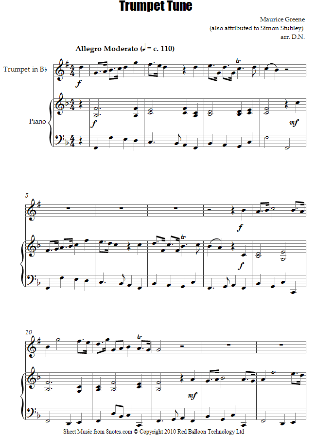 Maurice Greene - Trumpet Tune sheet music for Trumpet Maurice Greene - Trumpet Tune sheet music for Trumpet