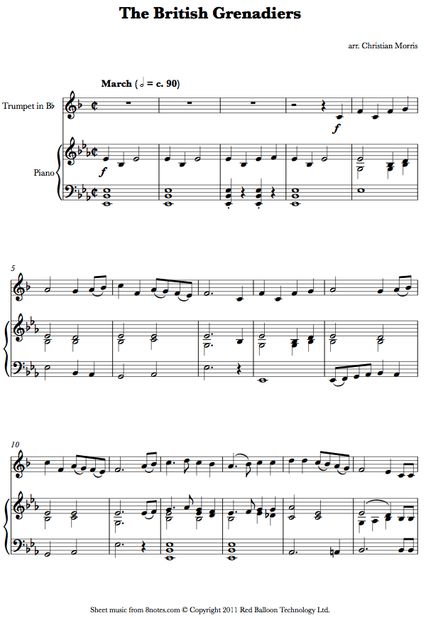 The British Grenadiers sheet music for Trumpet The British Grenadiers sheet music for Trumpet