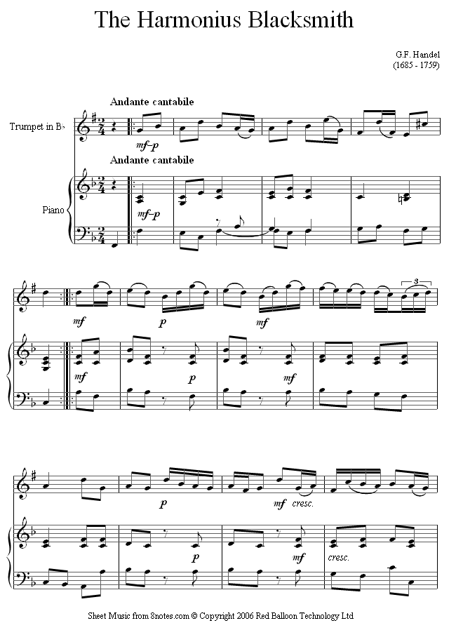 Handel - Harmonius Blacksmith sheet music for Trumpet Handel - Harmonius Blacksmith sheet music for Trumpet