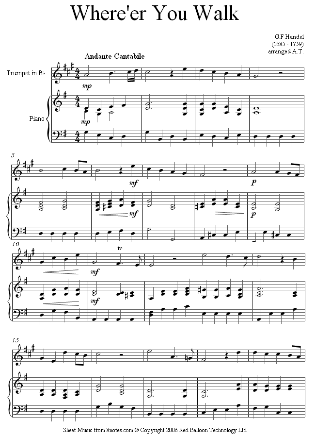 Handel - Where er you walk sheet music for Trumpet Handel - Where er you walk sheet music for Trumpet