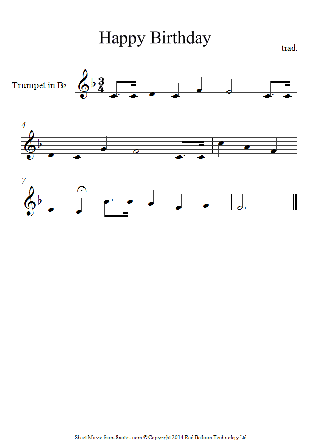 Happy Birthday Sheet Music For Trumpet 8notes