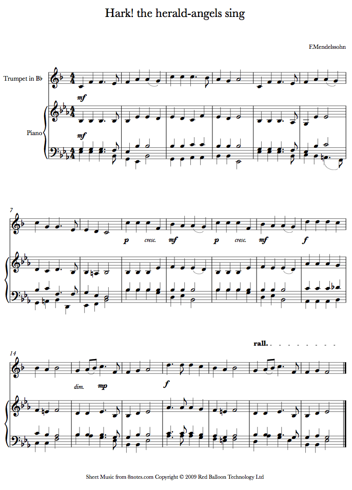 Mendelssohn - Hark the Herald Angels Sing sheet music for Trumpet Mendelssohn - Hark the Herald Angels Sing sheet music for Trumpet