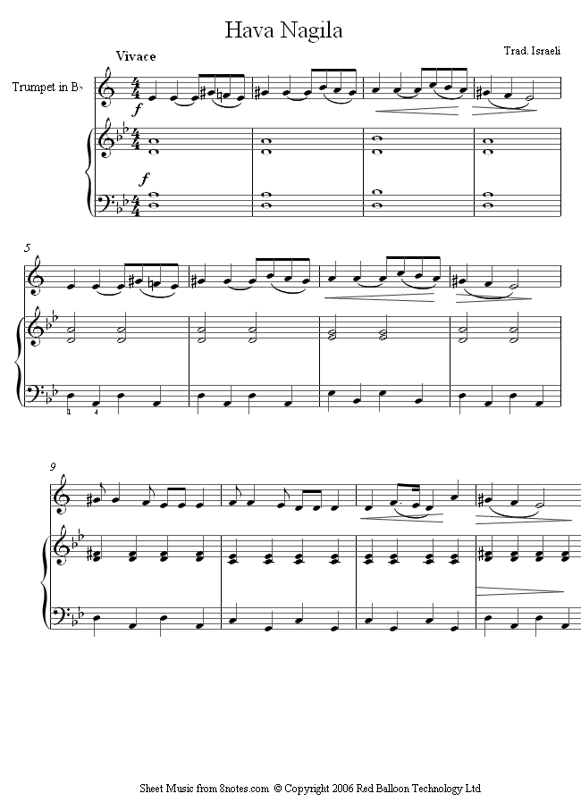 Hava Nagila sheet music for Trumpet Hava Nagila sheet music for Trumpet