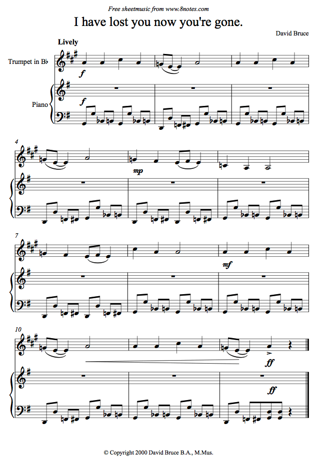 David Bruce - I have Lost you now you're gone sheet music for Trumpet David Bruce - I have Lost you now you're gone sheet music for Trumpet